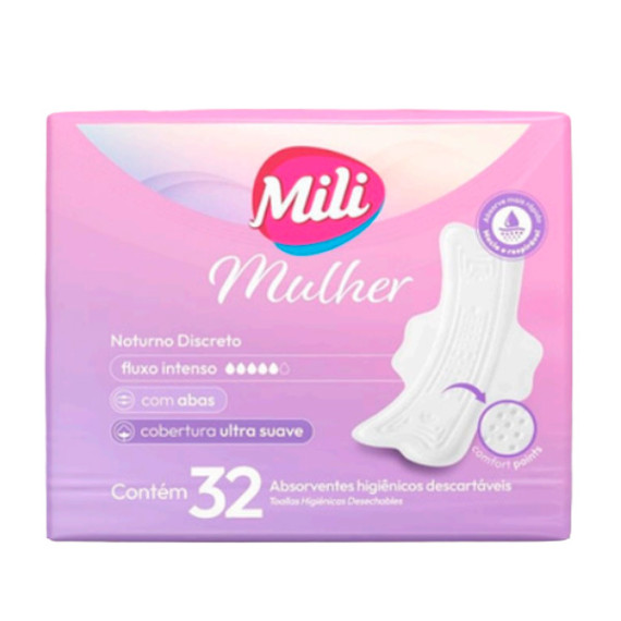 Absorvente Mili Mulher Noturno Discreto com Abas